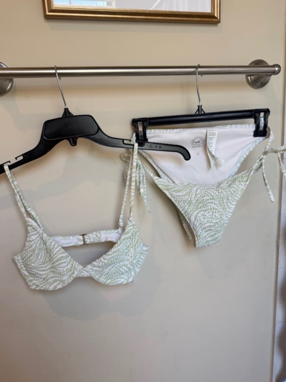 Hollister Zebra Light Green and White Smocked Bikini Set